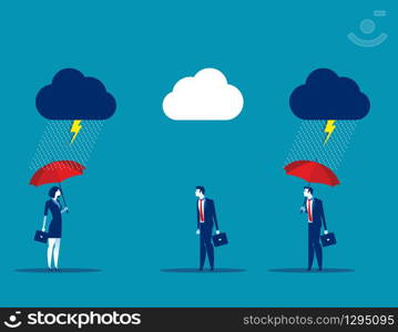 Protection, Business team with umbrella in storm. Concept business vector illustration, Flat business cartoon, Character style design, Good, Bad.