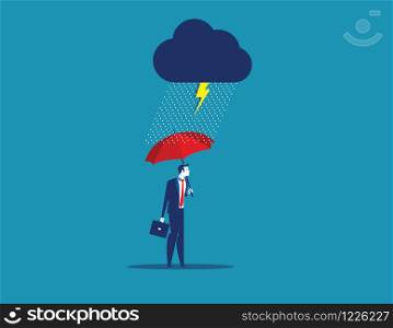 Protection. Businessman with umbrella in storm. Concept business vector illustration.. Protection. Businessman with umbrella in storm. Concept business vector illustration.