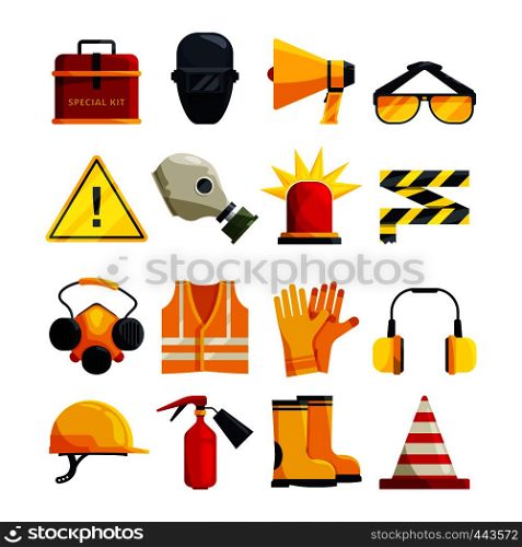 Protection clothing for work and safety equipment. Protective equipment and safety mask glasses, vector illustration. Protection clothing for work and safety equipment