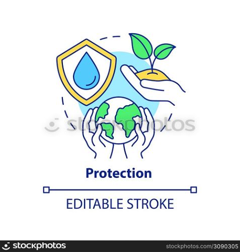 Protection concept icon. Sustainable land management principle abstract idea thin line illustration. Natural environment. Isolated outline drawing. Editable stroke. Arial, Myriad Pro-Bold fonts used. Protection concept icon