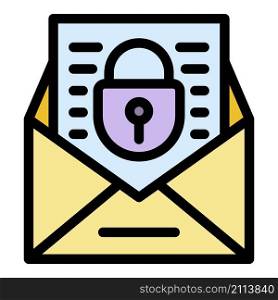 Protection email icon. Outline protection email vector icon color flat isolated. Protection email icon color outline vector