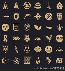 Protection emblem icons set. Simple style of 36 protection emblem vector icons for web for any design. Protection emblem icons set, simple style