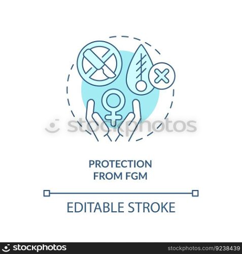 Protection from FGM turquoise concept icon. Female genital mutilation. Violence against women. Reproductive health abstract idea thin line illustration. Isolated outline drawing. Editable stroke. Protection from FGM turquoise concept icon