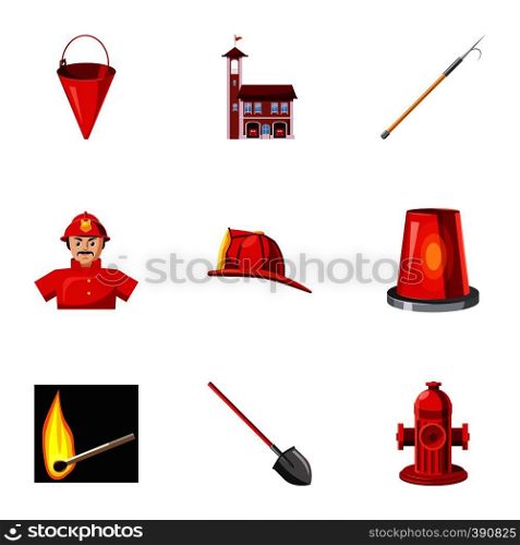 Protection from fire icons set. Cartoon illustration of 9 protection from fire vector icons for web. Protection from fire icons set, cartoon style