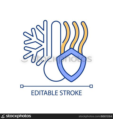 Protection from freezing yellow and blue RGB color icon. Car charger usage. Vehicle care during winter. Isolated vector illustration. Simple filled line drawing. Editable stroke. Arial font used. Protection from freezing yellow and blue RGB color icon
