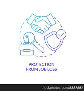 Protection from job loss blue gradient concept icon. Workplace and employment. Dealing with lgbt issue abstract idea thin line illustration. Isolated outline drawing. Myriad Pro-Bold fonts used. Protection from job loss blue gradient concept icon