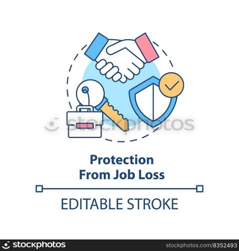 Protection from job loss concept icon. Workplace. Dealing with lgbt issue abstract idea thin line illustration. Isolated outline drawing. Editable stroke. Arial, Myriad Pro-Bold fonts used. Protection from job loss concept icon