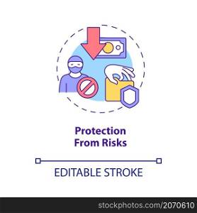 Protection from risks concept icon. Safety and security. Corporate insurance abstract idea thin line illustration. Isolated outline drawing. Editable stroke. Roboto-Medium, Myriad Pro-Bold fonts used. Protection from risks concept icon