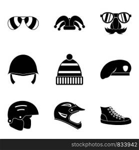 Protection hats icon set. Simple set of 9 protection hats vector icons for web design isolated on white background. Protection hats icon set, simple style