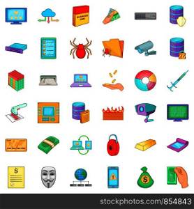 Protection icons set. Cartoon style of 36 protection vector icons for web isolated on white background. Protection icons set, cartoon style