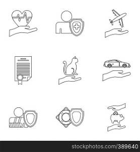 Protection icons set. Outline illustration of 9 protection vector icons for web. Protection icons set, outline style