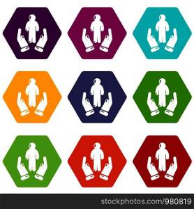 Protection life icons 9 set coloful isolated on white for web. Protection life icons set 9 vector