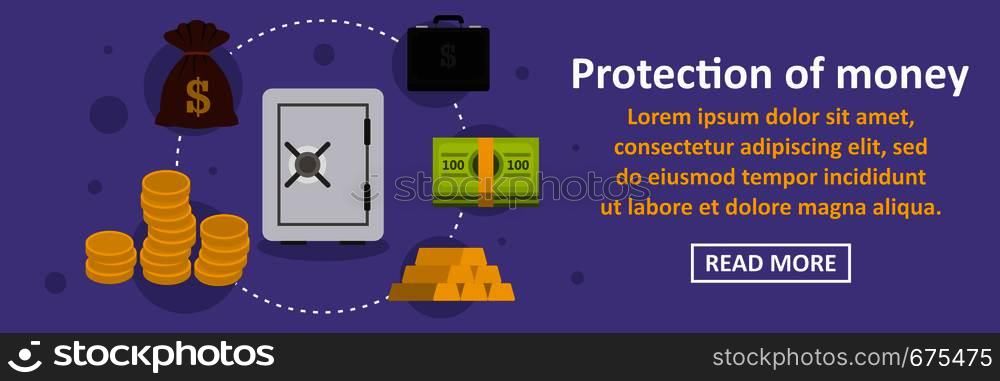 Protection of money banner horizontal concept. Flat illustration of protection of money banner horizontal vector concept for web. Protection of money banner horizontal concept