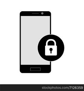 protection of the smartphone. Simple icon. Silhouette of a smartphone and a circle with a lock.