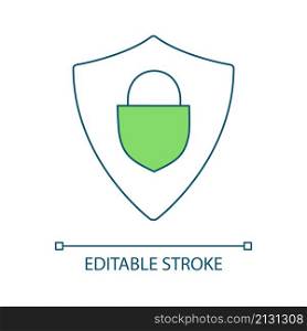 Protection RGB color icon. Protective shield. Closed lock. Cybersecurity. Internet security. Isolated vector illustration. Simple filled line drawing. Editable stroke. Arial font used. Protection RGB color icon