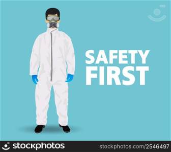 Protective Clothing, safety first, medical mask. Vector illustration.