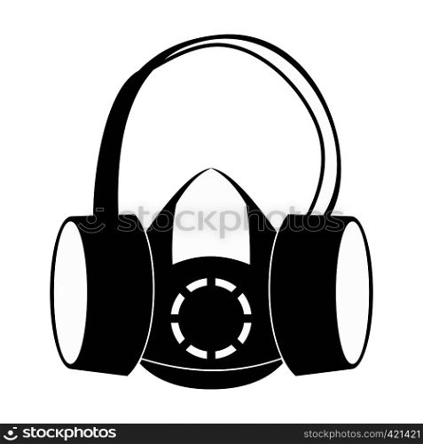 Protective ear muffs and respirator black simple icon . Protective ear muffs and respirator icon