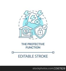 Protective function turquoise concept icon. National economic security abstract idea thin line illustration. Isolated outline drawing. Editable stroke. Arial, Myriad Pro-Bold fonts used. Protective function turquoise concept icon
