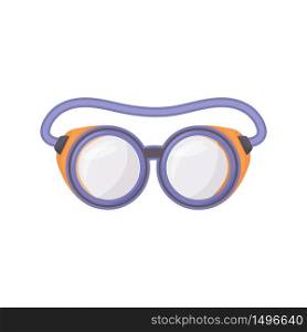 Protective glasses cartoon vector illustration. Eyewear, spectacles. Personal protective equipment. Fluids and chemicals striking to eye prevention. Safety goggles isolated on white background. Protective glasses cartoon vector illustration