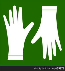 Protective gloves icon white isolated on green background. Vector illustration. Protective gloves icon green