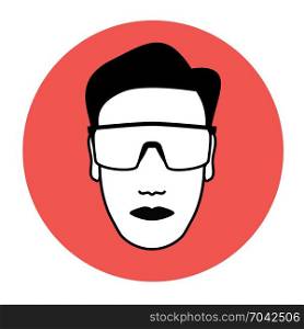 Protective goggles wearing icon with potential of warning and advising