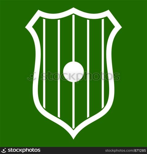 Protective shield icon white isolated on green background. Vector illustration. Protective shield icon green