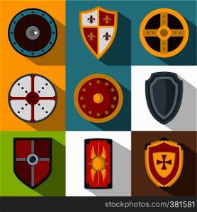 Protective shield icons set. Flat illustration of 9 protective shield vector icons for web. Protective shield icons set, flat style