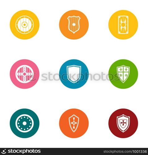 Protective shield icons set. Flat set of 9 protective shield vector icons for web isolated on white background. Protective shield icons set, flat style
