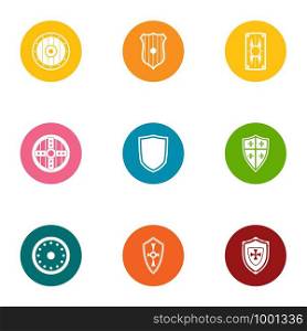 Protective shield icons set. Flat set of 9 protective shield vector icons for web isolated on white background. Protective shield icons set, flat style