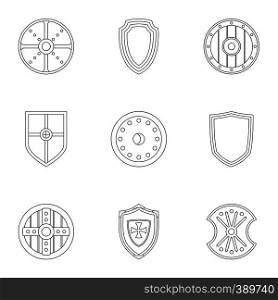 Protective shield icons set. Outline illustration of 9 protective shield vector icons for web. Protective shield icons set, outline style