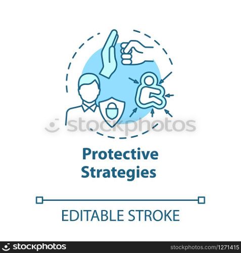 Protective strategies concept icon. Smart development. Client support. Business assurance. Self-building idea thin line illustration. Vector isolated outline RGB color drawing. Editable stroke