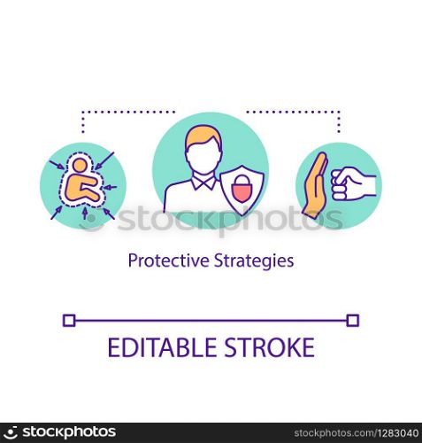 Protective strategy concept icon. Business insurance idea thin line illustration. Self-insurance program. Risk prevention and minimization. Vector isolated outline RGB color drawing. Editable stroke