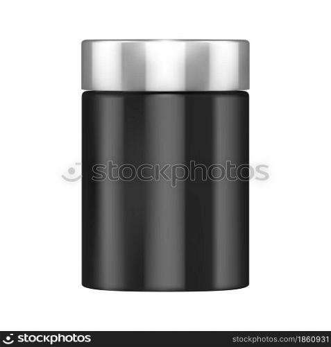 Protein bottle mockup. Supplement powder jar blank. Sport packaging cylinder, nutrition can glossy cap. Fitness remedy bcaa tube design, nutrient canister, black gloss package. Protein bottle mockup. Supplement powder jar blank