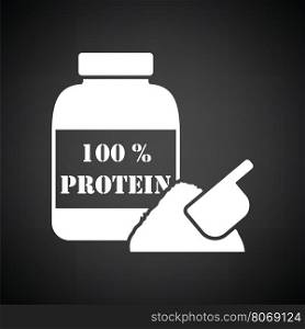 Protein conteiner icon. Black background with white. Vector illustration.