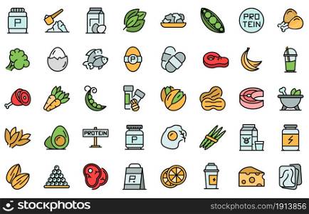 Protein nutrient icon. Outline protein nutrient vector icon thin line color flat isolated on white. Protein nutrient icon, outline style