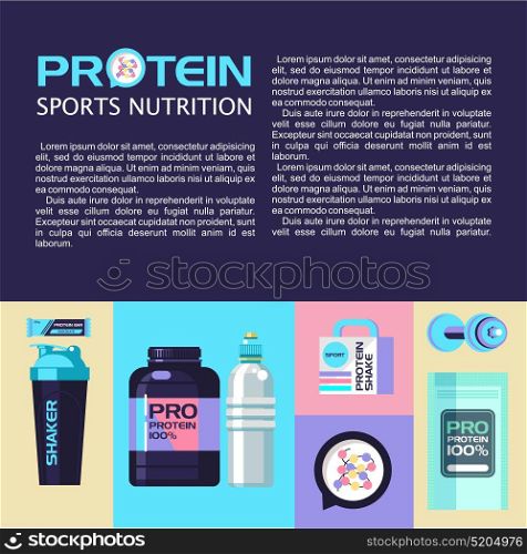 Protein. Sports nutrition. Vector illustration with place for text, banner.