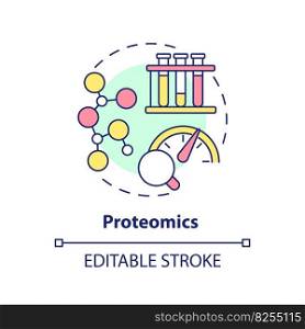 Proteomics concept icon. Patient proteins studying. Diagnostics in precision medicine. Technological advance abstract idea thin line illustration. Isolated outline drawing. Editable stroke. Proteomics concept icon