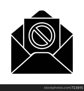Protest action email notification glyph icon. Social or political movement targeted mailing. Sending letter with protest event details. Remonstration letter. Silhouette. Vector isolated illustration. Protest action email notification glyph icon