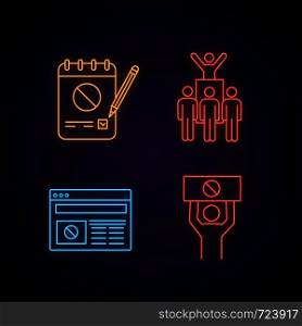 Protest action neon light icon. Petition, protest leader, social movement, political internet news. Glowing sign. Vector isolated illustration. Protest action neon light icon