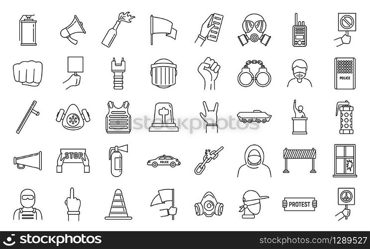 Protest activist icons set. Outline set of protest activist vector icons for web design isolated on white background. Protest activist icons set, outline style