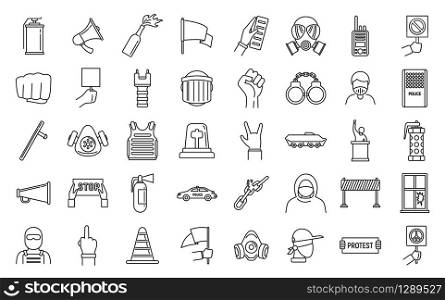 Protest activist icons set. Outline set of protest activist vector icons for web design isolated on white background. Protest activist icons set, outline style