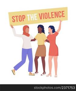Protest against violence semi flat color vector characters. Posing figures. Full body people on white. Simple cartoon style illustration for web graphic design and animation. Bebas Neue font used. Protest against violence semi flat color vector characters