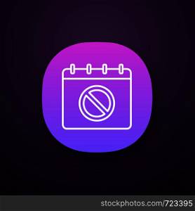 Protest event date app icon. Political and social movements calendar. Protest action planning. Calendar page with stop sign. UI/UX interface. Web or mobile application. Vector isolated illustration. Protest event date app icon