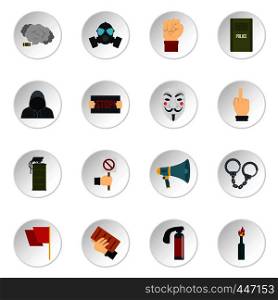 Protest icons set in flat style isolated vector icons set illustration. Protest icons set in flat style