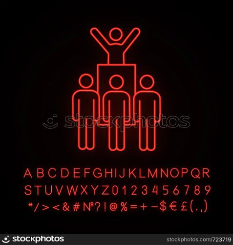 Protest leader neon light icon. Revolution. Protest collective actions. Political speech. Social movement. Protesters. Glowing sign with alphabet, numbers. Vector isolated illustration. Protest leader neon light icon