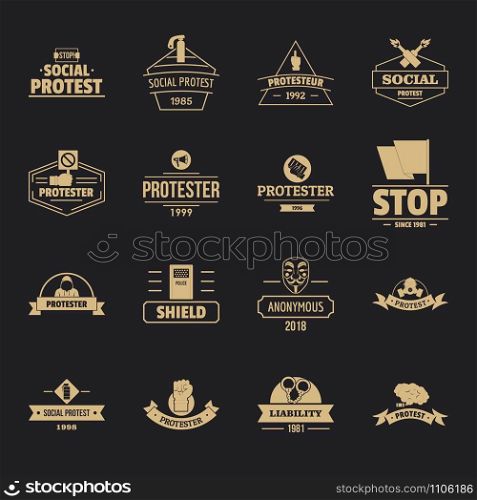 Protest logo icons set. Simple illustration of 16 protest logo vector icons for web. Protest logo icons set, simple style