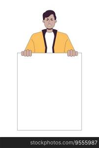 Protest march flat line color vector character. Indian man public demonstration. Editable outline half body person on white. Simple cartoon spot illustration for web graphic design. Protest march flat line color vector character