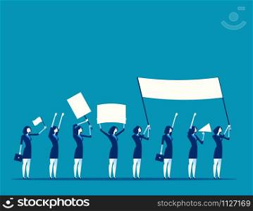 Protest. Men holding flags in a row. Concept business vector illustration.