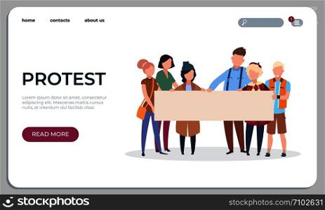 Protest people. Landing page protesters or activists holding banner. Vector illustration isolated set strikes men and women. Protest people. Landing page protesters or activists holding banner. Vector illustration isolated set strikes