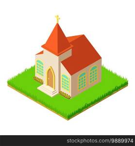 Protestant church icon. Isometric illustration of protestant church vector icon for web. Protestant church icon, isometric style
